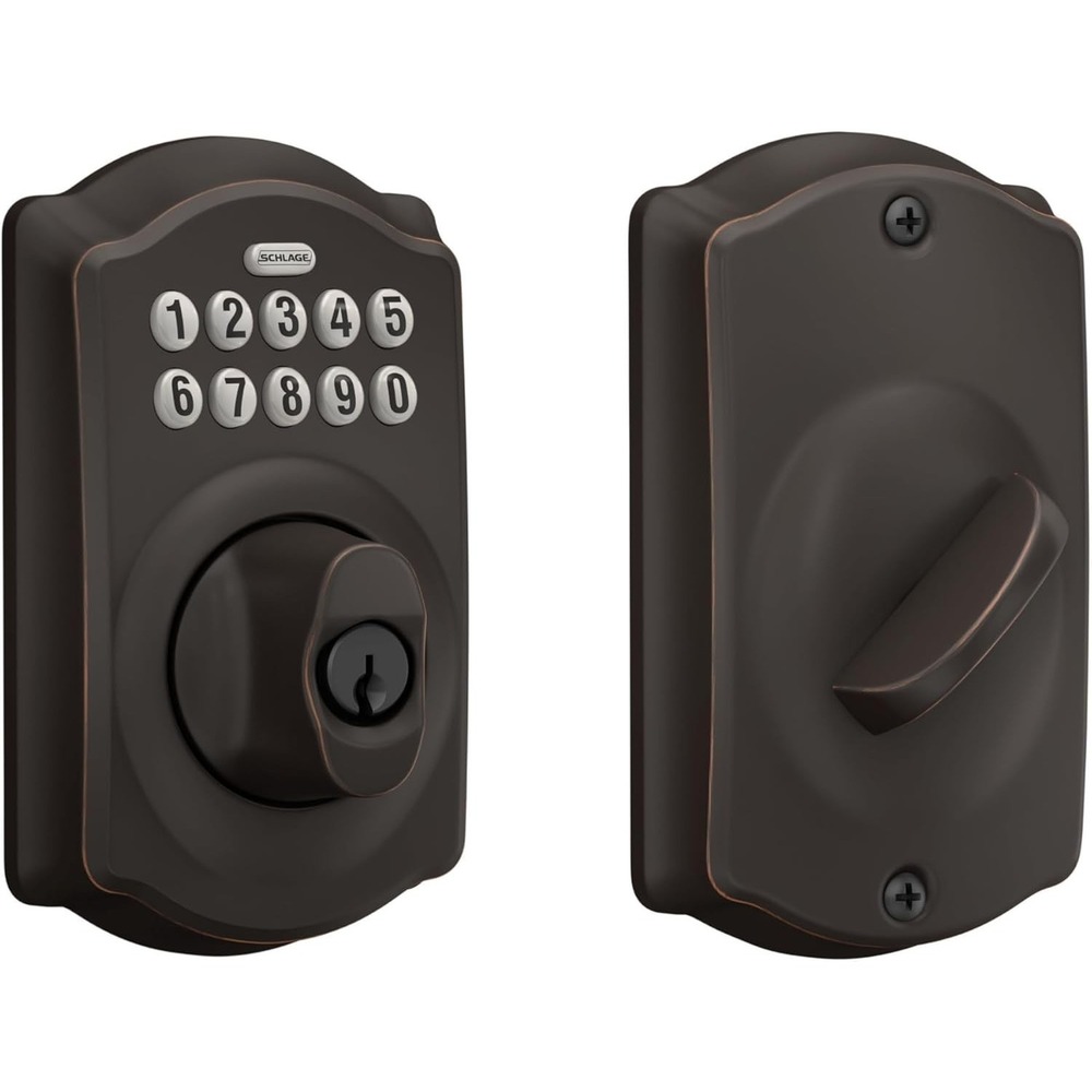 Schlage BE365 V CAM 716 Camelot Electronic Keypad Deadbolt Aged Bronze Keyless